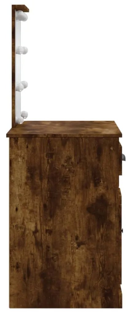 füstös tölgy színű fésülködőasztal LED-lámpákkal 90x42x132,5 cm