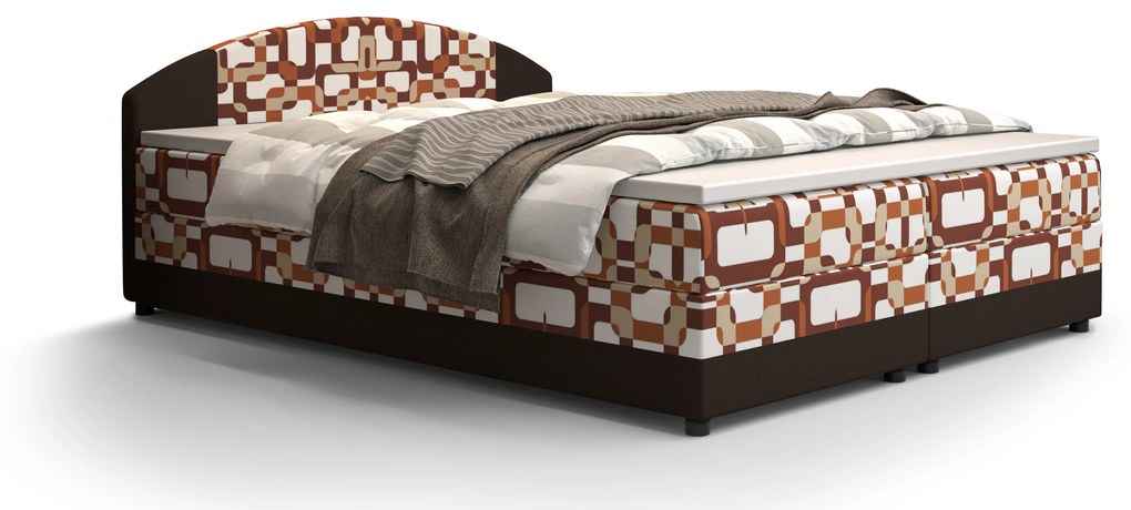 Franciaágy  Boxspring 140 cm Orlando (minta + sötétbarna) (matraccal és tárolóhellyel). 1047276