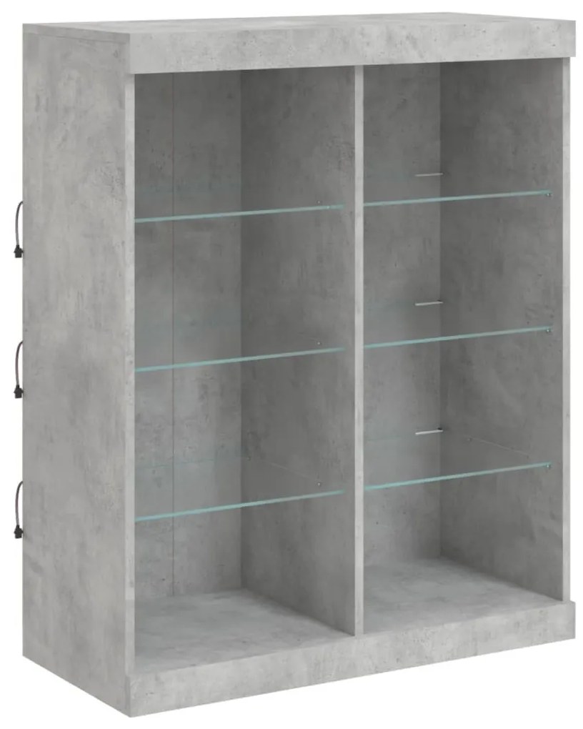 betonszürke tálalószekrény LED-világítással 81 x 37 x 100 cm
