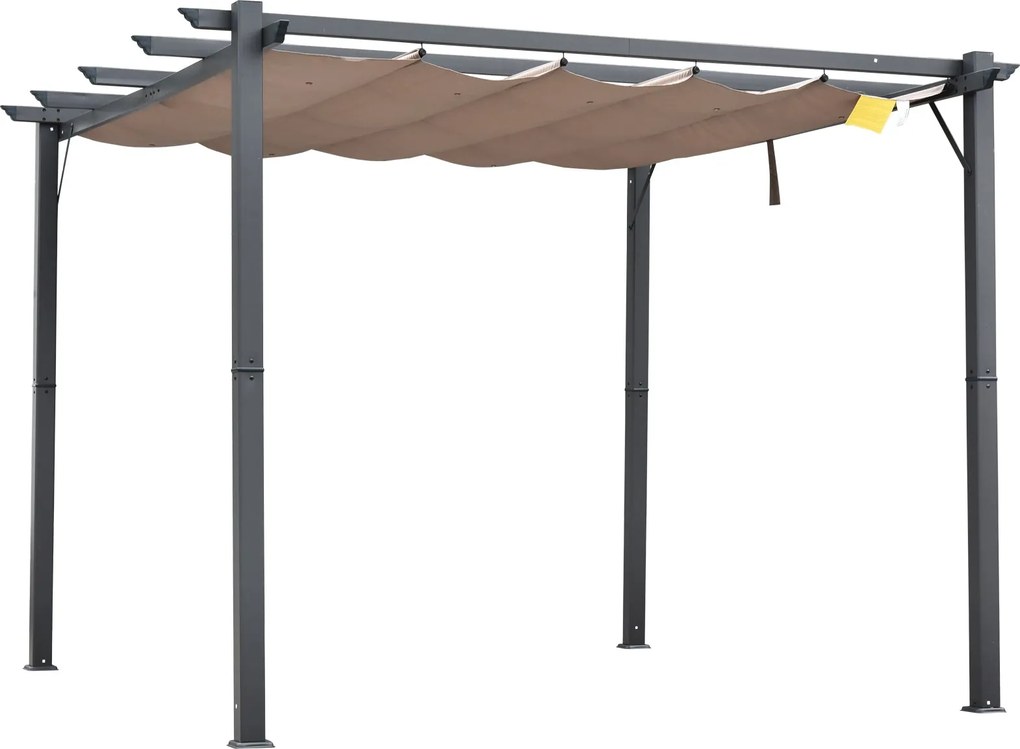 Outsunny Pergola Pavilon Teraszborító Gördülő Napernyővel Alumínium Sötétszürke + Kávébarna 3x3x2,23 m | Aosom