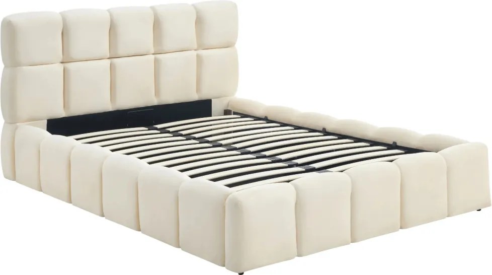 Ágy 140x200 cm méretben, ágyneműtartóval, krém színben, velúr kárpittal MURCJA