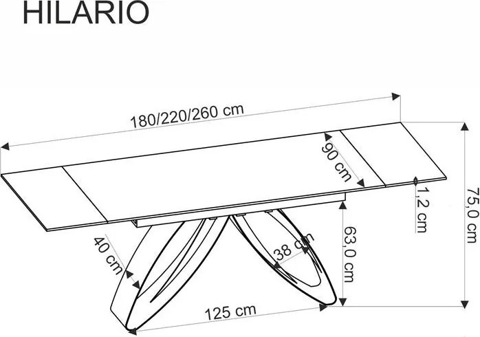 Hilario bővíthető étkezőasztal fehér márvány/fekete 180-260cm