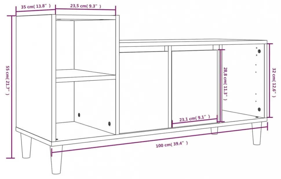 füstös tölgy színű szerelt fa TV-szekrény 100x35x55 cm