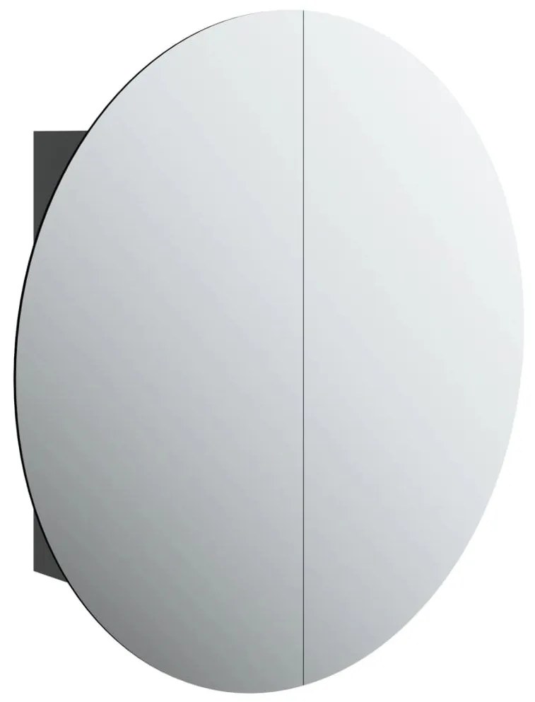fekete fürdőszobaszekrény kerek tükörrel/LED-del 54x54x17,5 cm