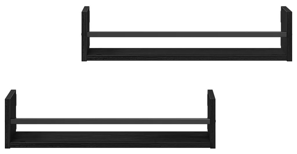 Falipolcok 2 db Fekete Tölgy 60x16x14 cm Műszaki Fa