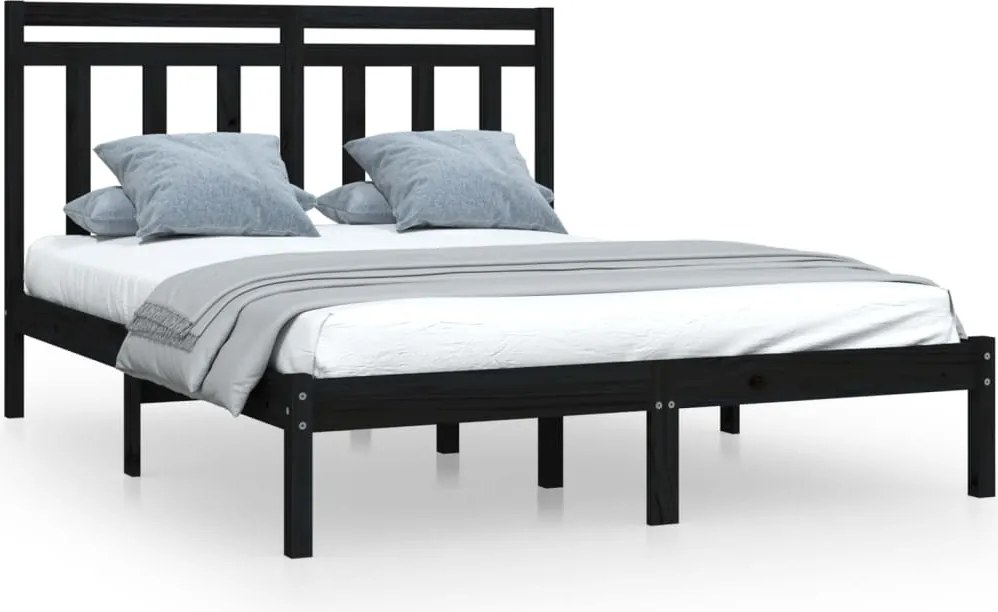 vidaXL fekete tömör fa ágykeret 140 x 190 cm