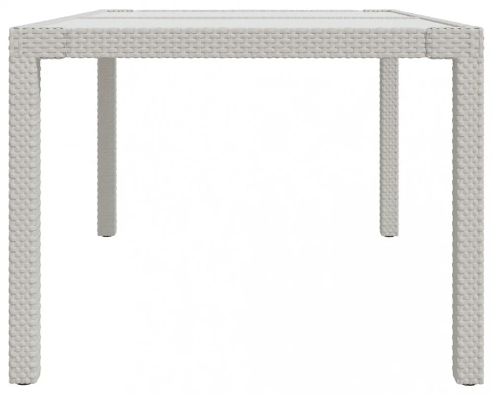fehér polyrattan és edzett üveg kerti asztal 150 x 90 x 75 cm