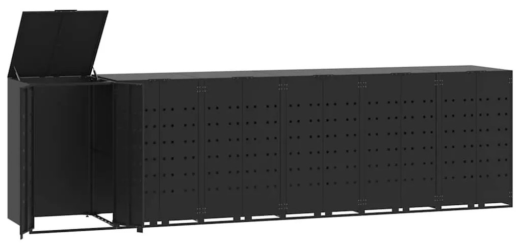 fekete acél kerekes tároló 6 szemeteskukához 414 x 79 x 117 cm