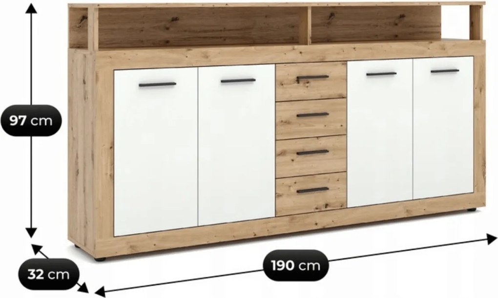Komoda BLAGO 190 cm Dąb Artisan/Biały