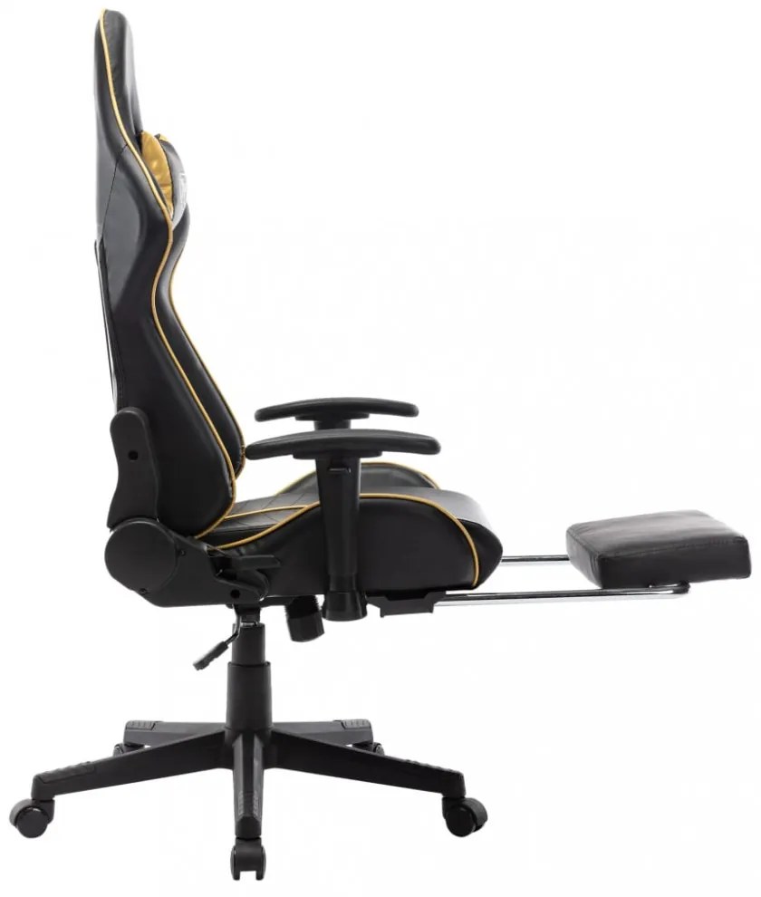 fekete és aranyszínű műbőr gamer szék lábtámasszal