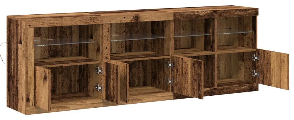 büfé LED világítással régies fa 202x37x67 cm Mérnöki fa.