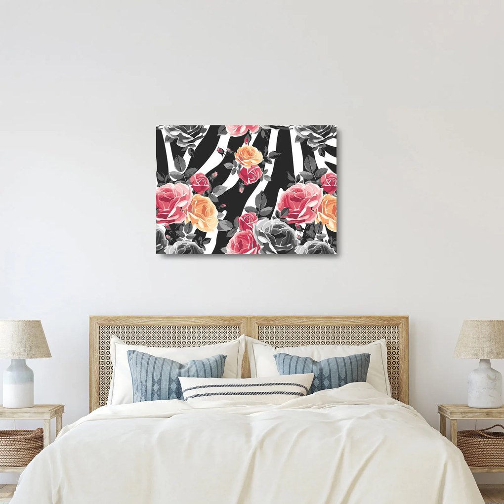 Virágzó rózsák képe (üvegen) (70x50 cm)
