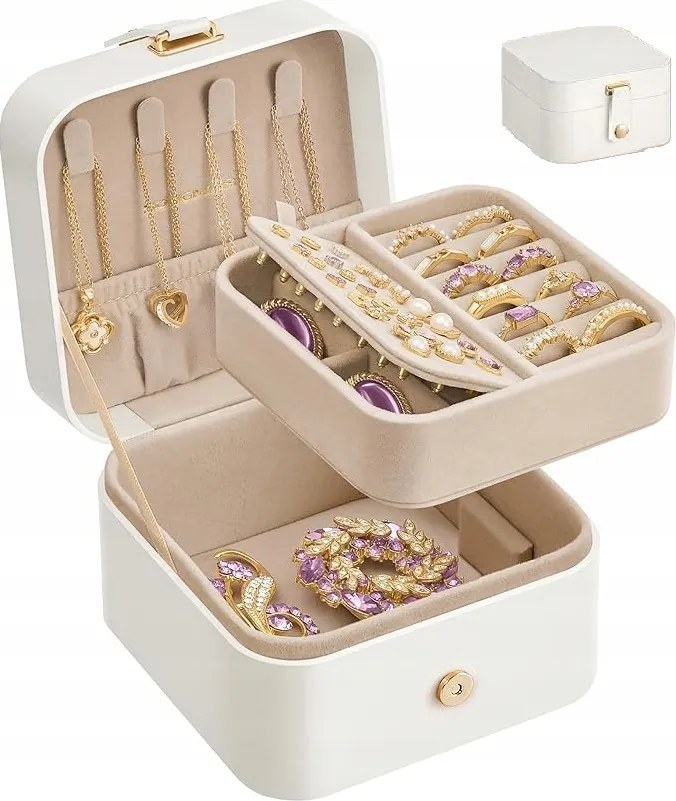 Kompakt Kis Utazó Ékszerdoboz 2 Szint Fehér