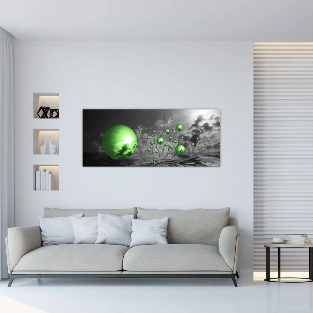 Zöld absztrakt gömbök képe (120x50 cm)