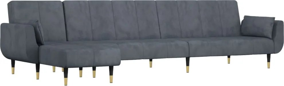 vidaXL sötétszürke L-alakú bársony kanapéágy 275x140x70 cm