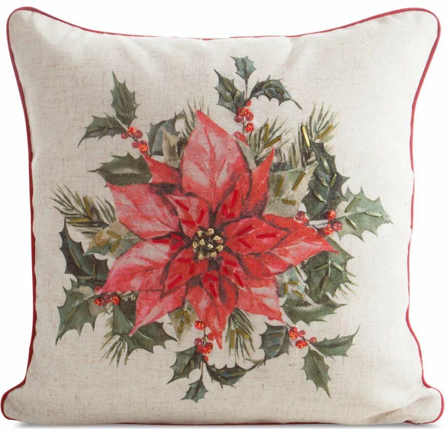 Ünnepi díszpárnahuzat 45x45 cm-es kispárnára, virág mintával, cipzáras