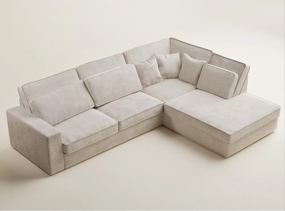 Krémszínű zsenília sarokkanapé (jobb oldali-L alakú) Kirou – Maison de Rêve