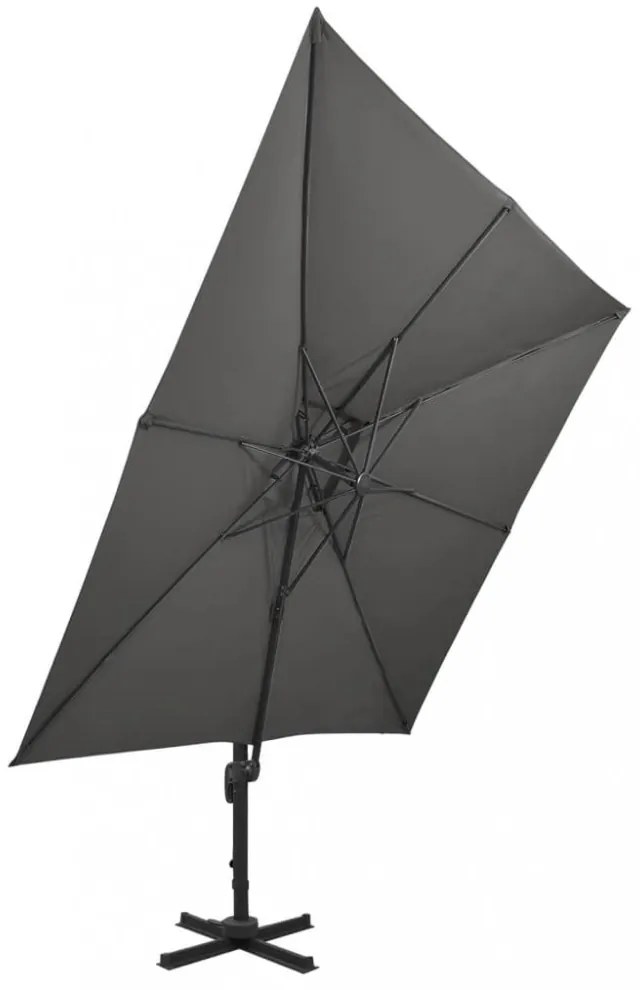 antracitszürke dupla tetejű konzolos napernyő 300 x 300 cm