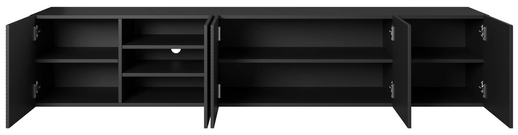 Asha falra szerelhető TV szekrény 200 cm, bordázott előlap - matt fekete
