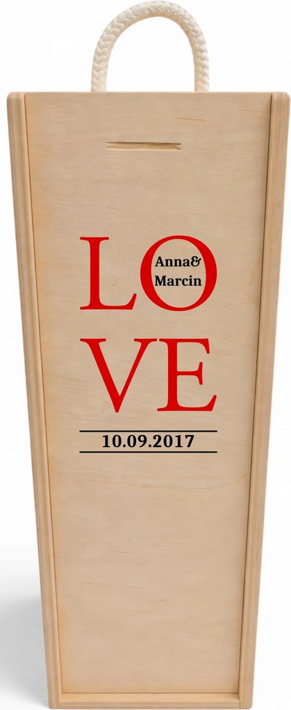 Fából készült Borosdoboz Alkohol Valentin napi Ajándék Dátum Love Név