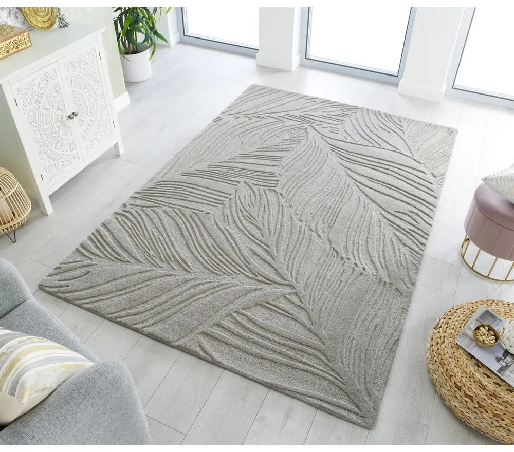 Lino Leaf szürke gyapjú szőnyeg, 160 x 230cm - Flair Rugs
