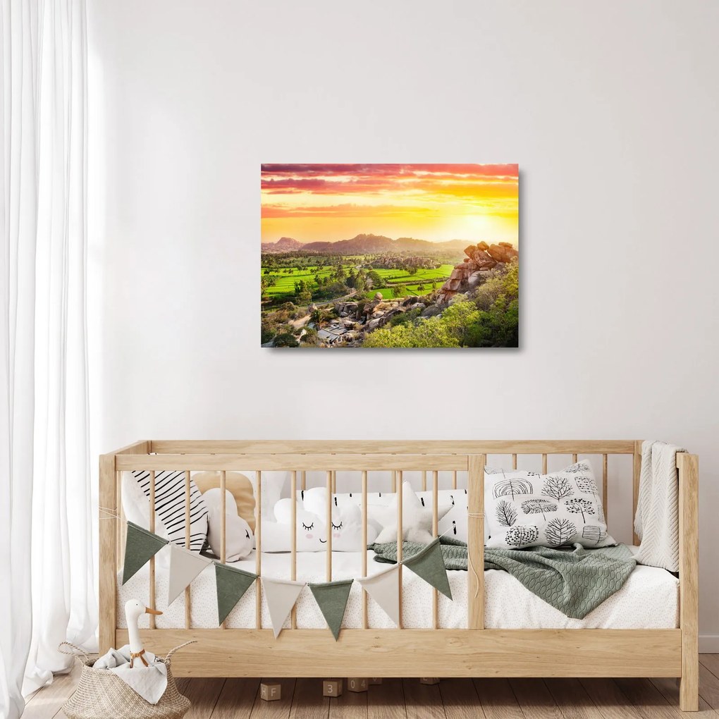 Kép a Hampi-völgyről Indiában (üvegen) (70x50 cm)