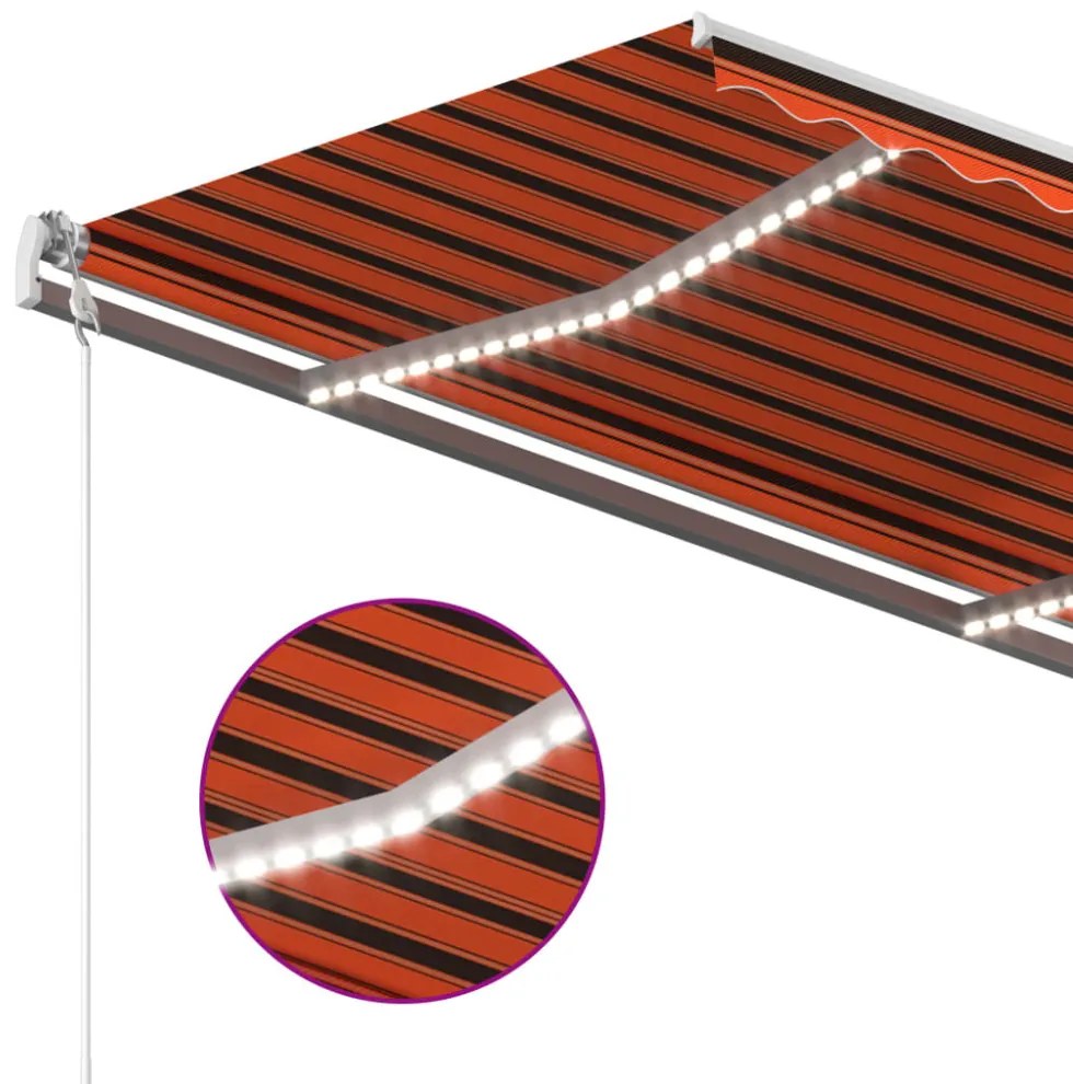 narancssárga-barna kézzel kihúzható LED-es napellenző 3,5x2,5 m