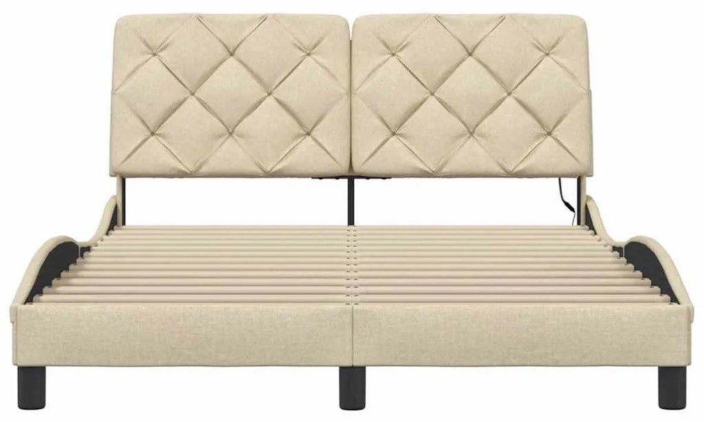 krémszínű szövet ágykeret LED-ekkel matrac nélkül 120x200 cm