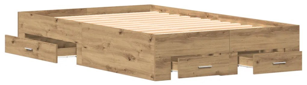 Ágykeret fiókokkal fiókkal kézműves tölgy 120 x 200 cm Faanyag