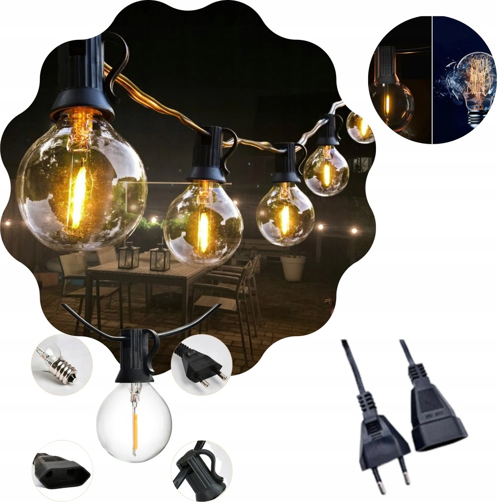 Kerti girland Led lámpák 18m 32x Led izzók G40 1W Kültéri