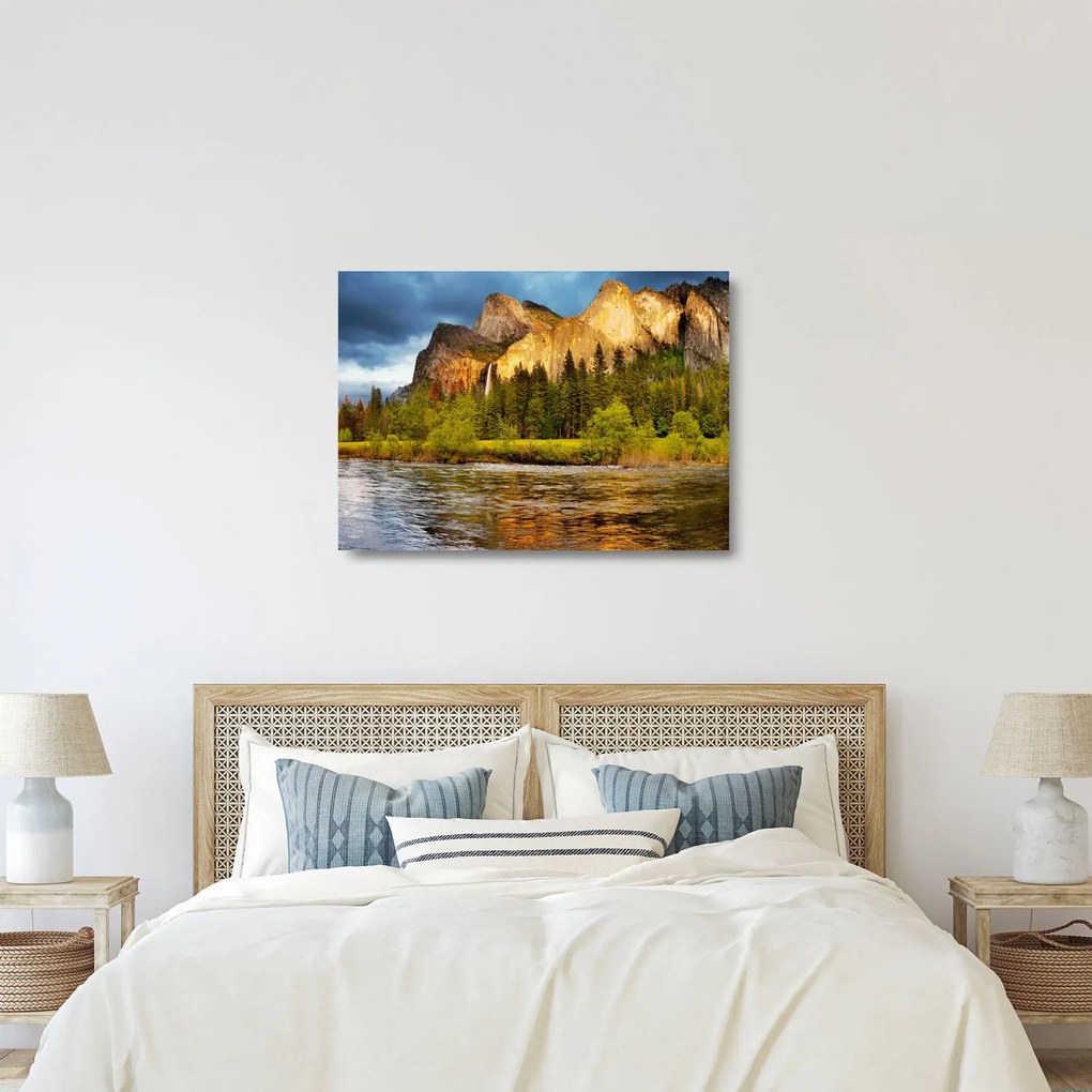 Kép - Sziklák a tónál (üvegen) (70x50 cm)