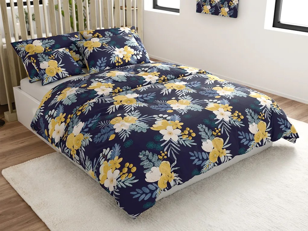 Mikroszálas ágyneműhuzat FLOWERISH sötétkék Ágyneműhuzat mérete: 70 x 90 cm | 140 x 200 cm