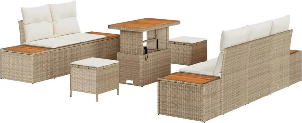 vidaXL Kerti Kanapé Szett 8 pcs Bézs polirattan