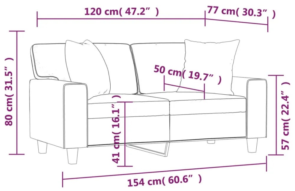 vidaXL 2 személyes fekete műbőr kanapé díszpárnákkal 120 cm