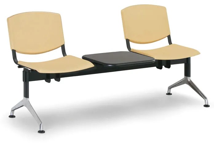 Design műanyag pad, 2 üléses + asztal, sárga