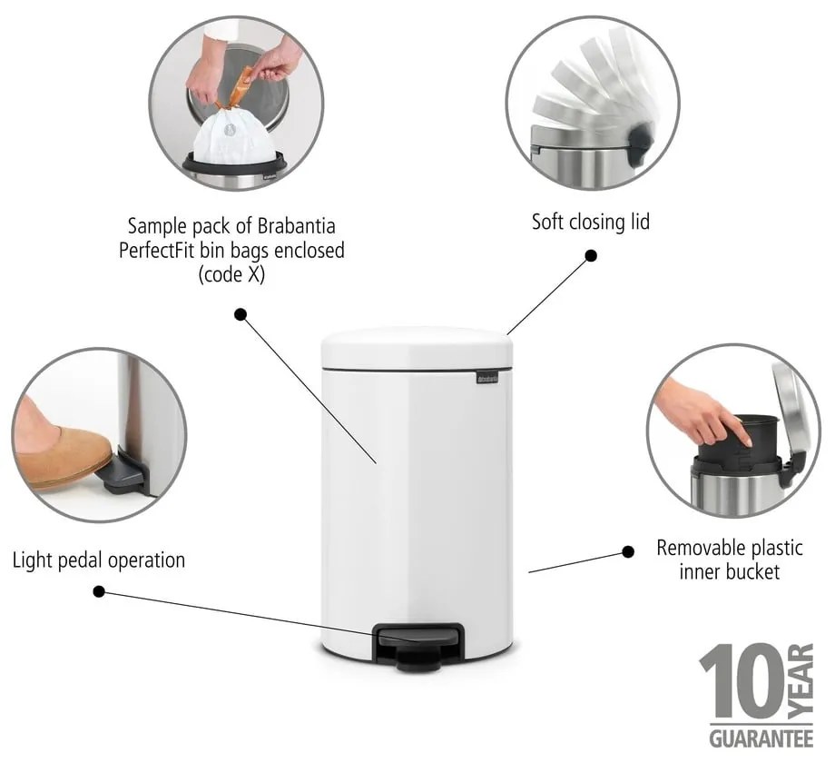 Fehér acél pedálos szemetes 30 l NewIcon – Brabantia