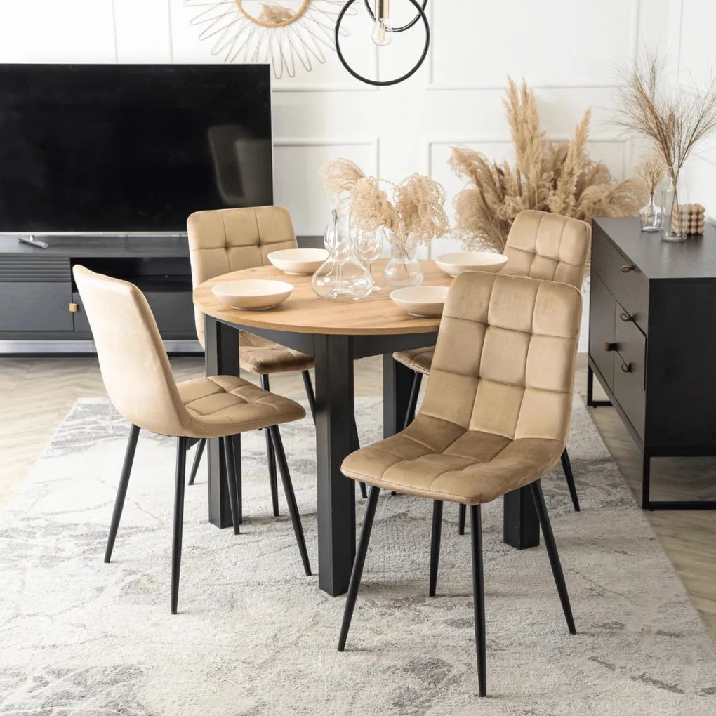 Étkezőszett HARRY asztal 102–142 cm artisan tölgy/fekete + 4 PERU szék bézs