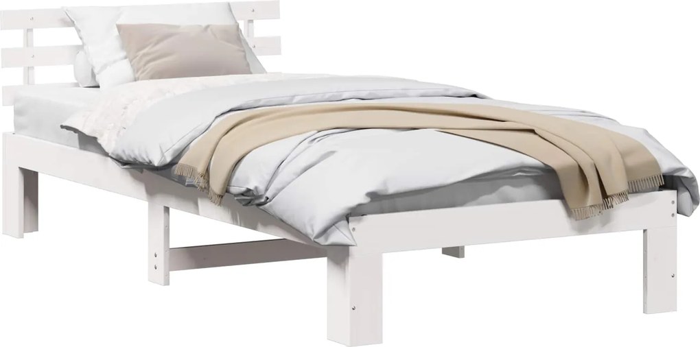 vidaXL Ágykeret fejtámlával Fehér 75 x 190 cm Tömör fenyőfa