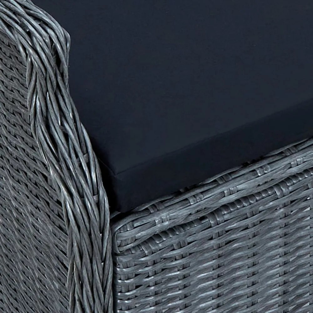 sötétszürke dönthető háttámlás polyrattan kerti szék párnákkal