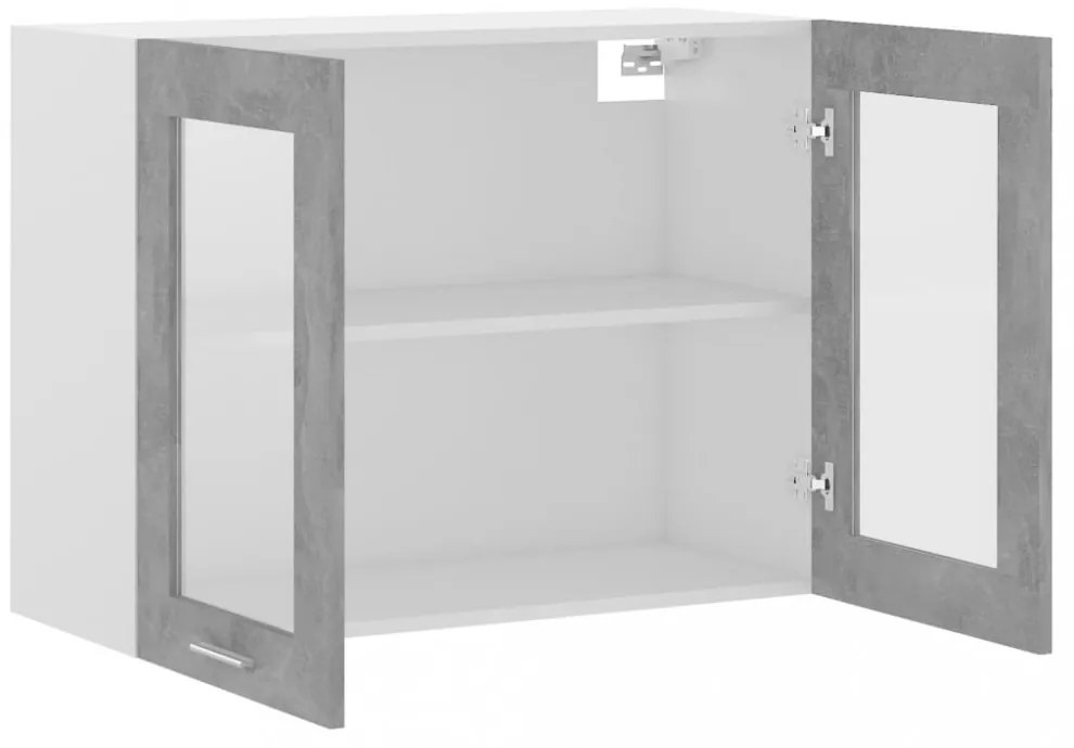 betonszürke szerelt fa függő üvegszekrény 80 x 31 x 60 cm