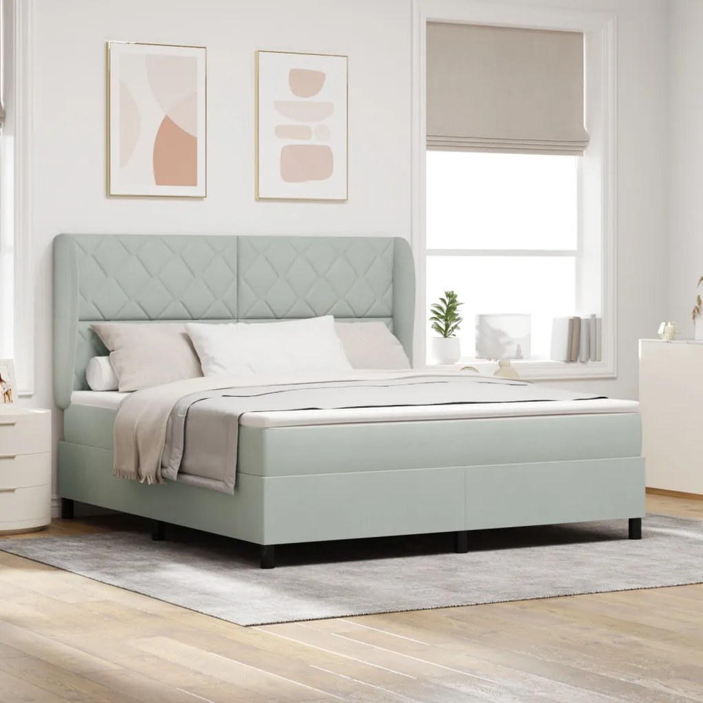 Boxspring Ágy Matrac Kép Szürke 180x200 cm Bársony