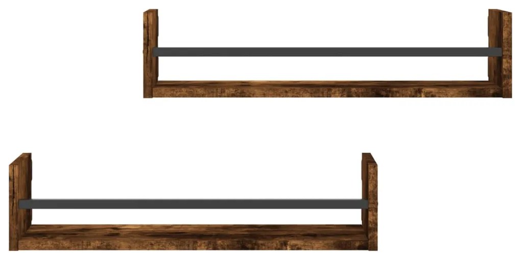 2 db füstös tölgy színű fali polc rúddal 60 x 16 x 14 cm
