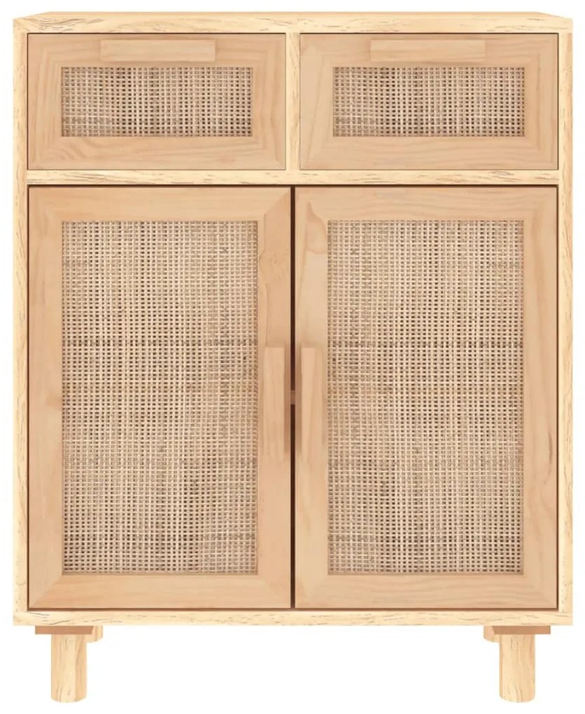 barna tömör fenyő/természetes rattan tálalószekrény 60x30x75cm