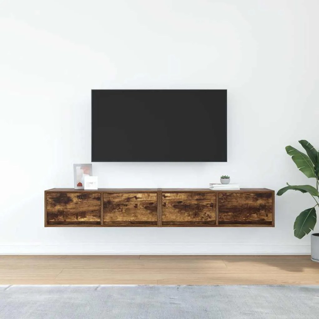 2 db füstös tölgy színű szerelt fa TV-szekrény 80x31x25,5 cm