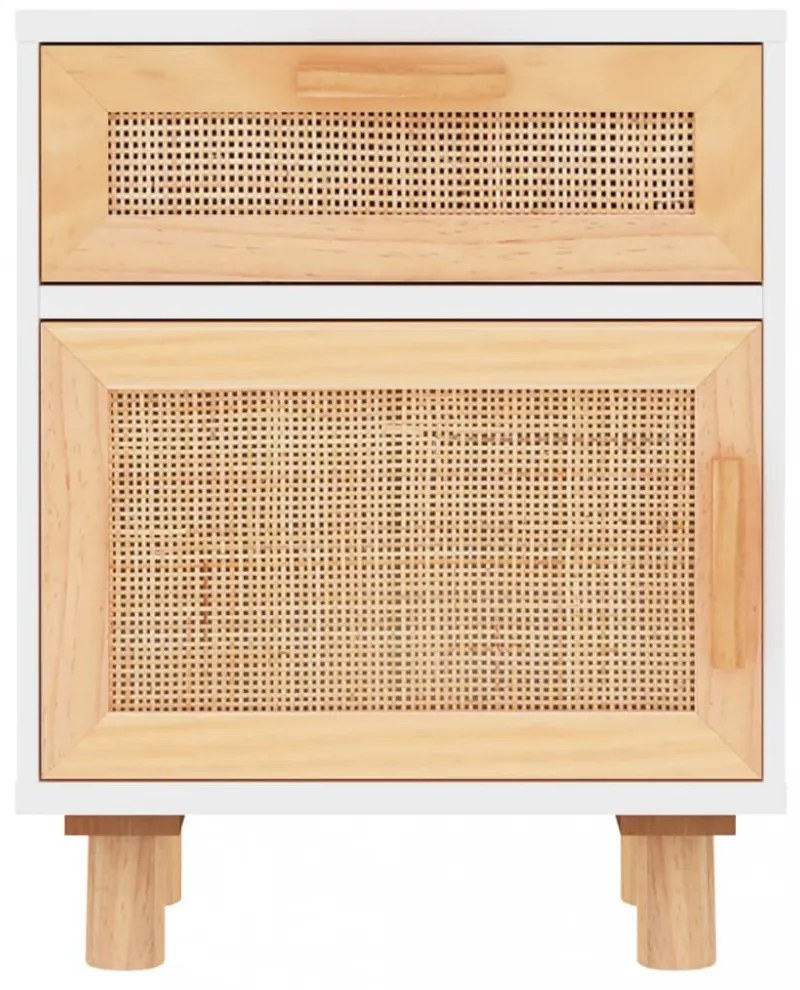 2 db fehér természetes rattan éjjeliszekrény