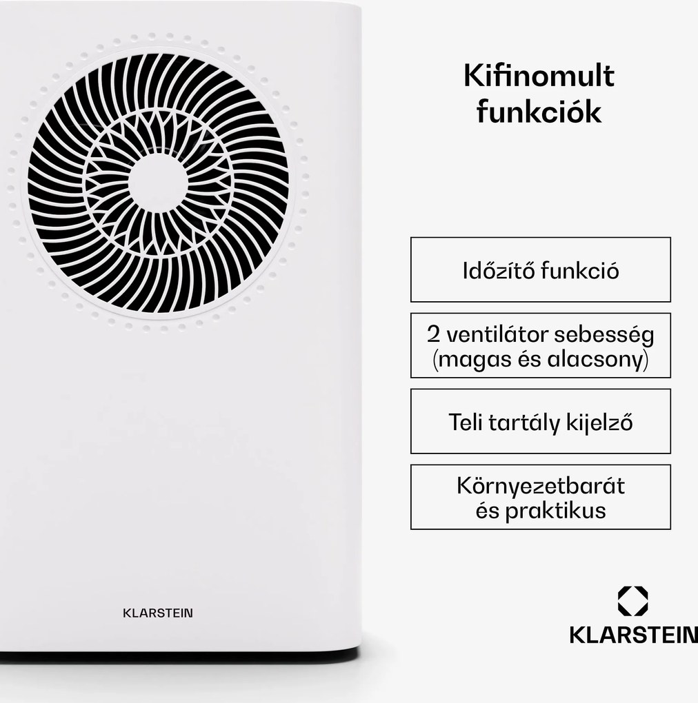 Klarstein CircleDry Smart 12 L párátlanító, 12 L/nap, 260 W, 25-30m², WiFi, időzítő, szűrő