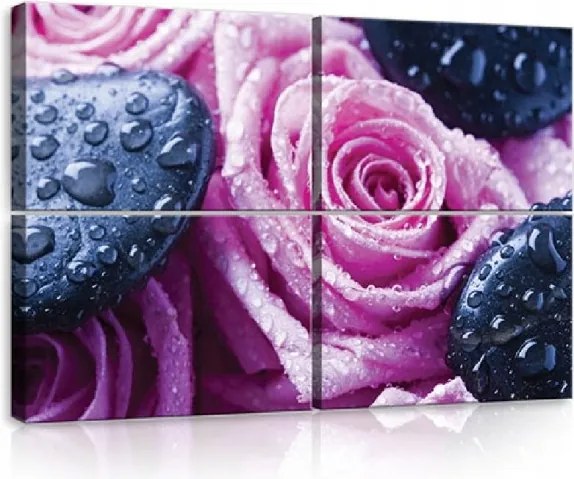 Vászonkép 120x80 Frissesség Finomság Rosa Vízcseppek Rózsa Kövek Spa Relaxáció