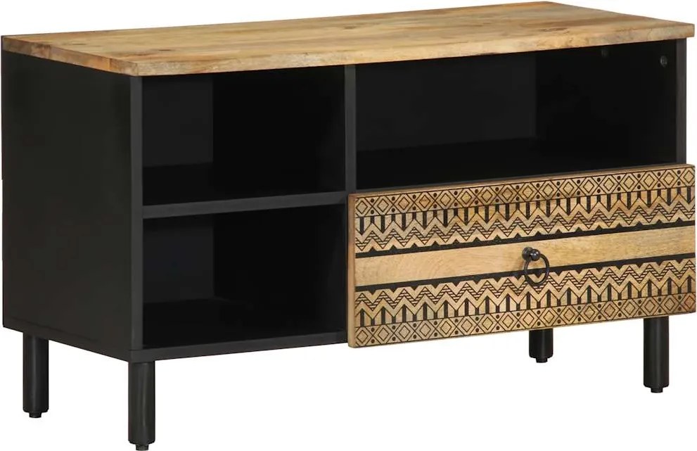 vidaXL fekete tömör nyers mangófa TV-szekrény 80 x 33,5 x 46 cm