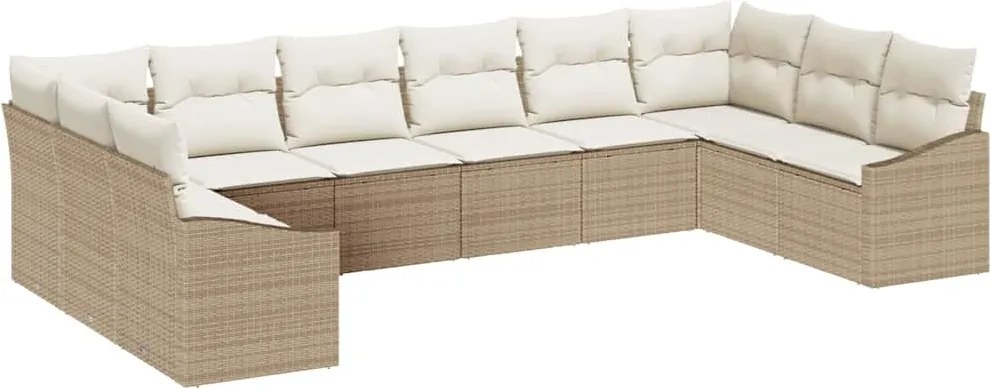 vidaXL Kerti Kanapé Szett tárolóval 10 pcs Beige és krém polirattan