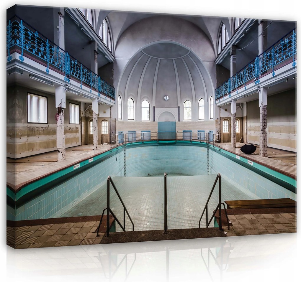 Vászonkép 100x75 Elhagyott medence építészet szimmetria boltívek kupola csempe